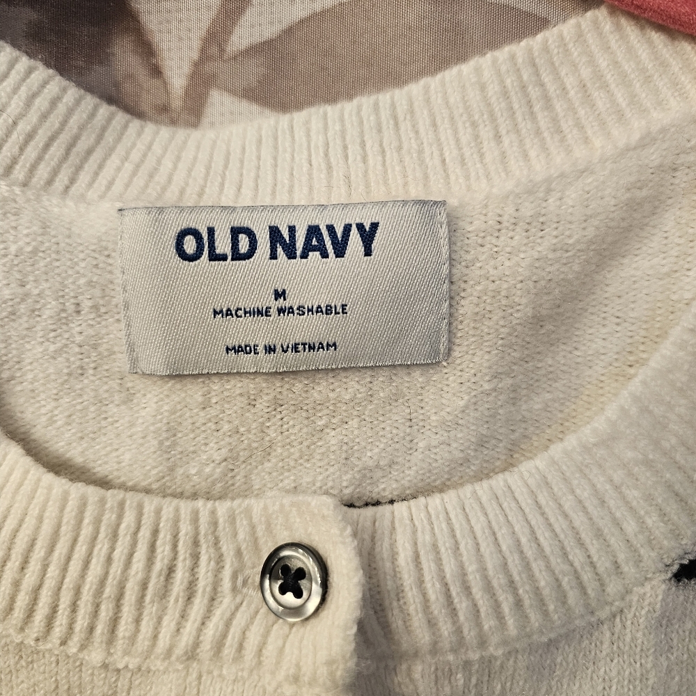 Old Navy Cotton Black White Striped Long Sleeve Button Up Cardigan Sweater M NWT - Picture 2 of 7